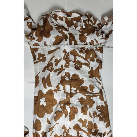 Magaschoni Floral Brown & White Button-Down Long Shirt Dress 100% Linen Large - Picture 5 of 11